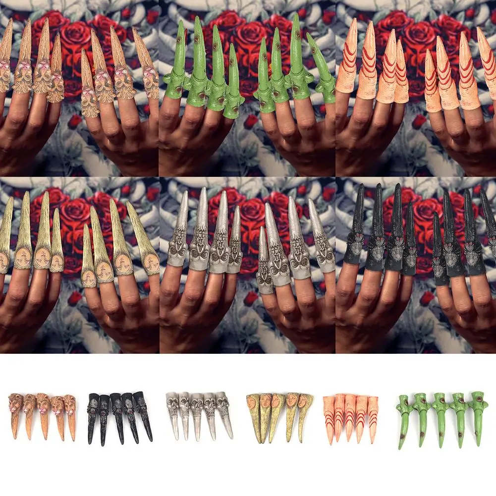 

Halloween Prop Black Red Witch Ghost Holiday Party Decor Environmental Protection Zombie Fake Fingers Witch Nail Set Cover