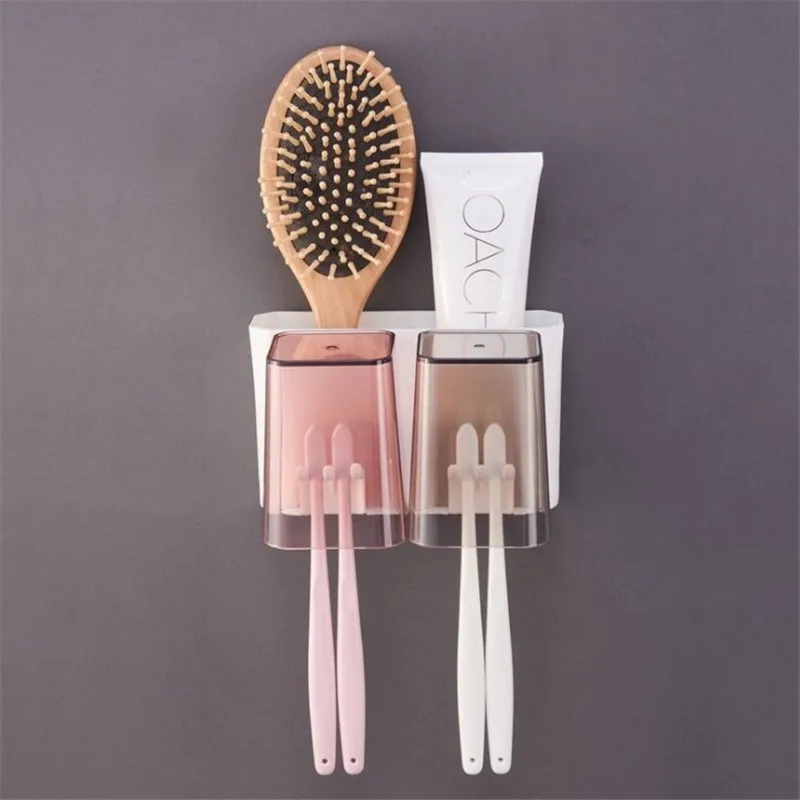 

Punch-Free Female Family Toothbrush Rack Toothbrushing Cup Set Bathroom Multi-Function Toothpaste Box Holder