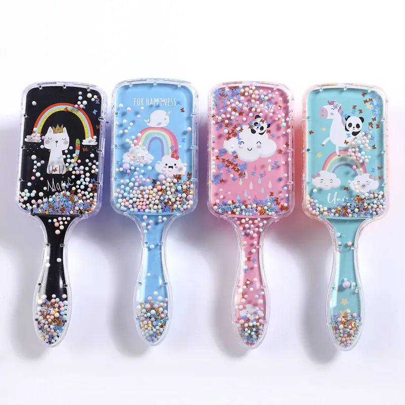 

Cartoon Hair Brush Massage Comb Rainbow Animal Foam Sequins Anti-static Shower Wet Detangle Hair Brush Salon Hair Styling Tools