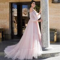 new arrival blush pink off shoulder long sleeves bridal wedding dresses sweetheart back out wedding gowns for bride court train
