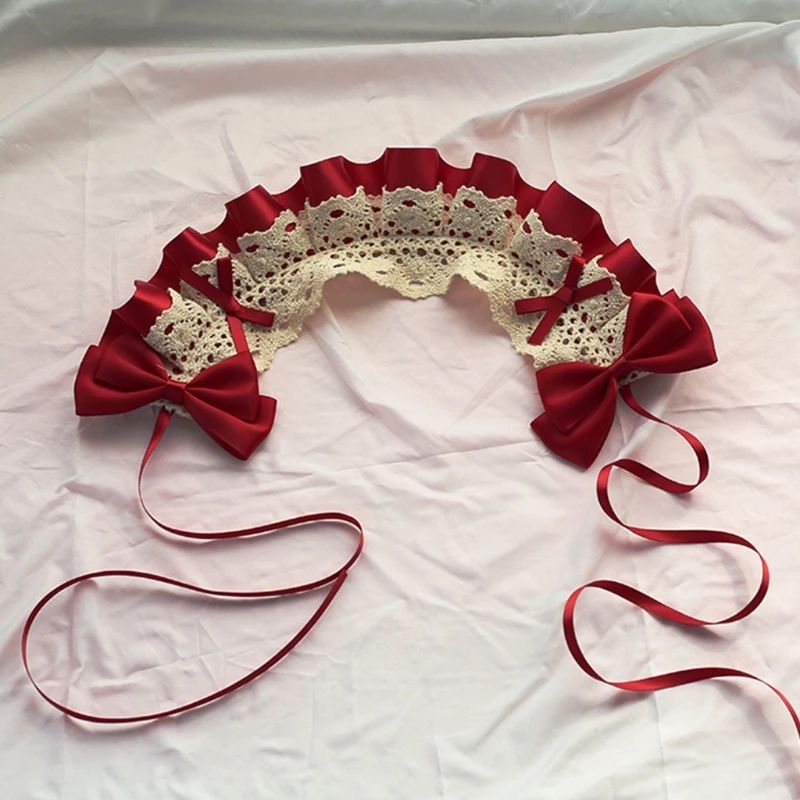 

Gothic Lolita Headdress Ruffled Lace Ribbon Bowknot Headband Cute Japanese Anime Maid Cosplay Costume Hair Accessories 68UA
