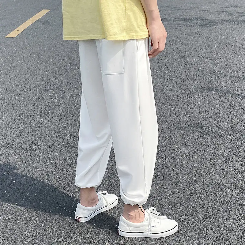 Брюки мужские тонкие повседневные модные однотонные прямые штаны с поясом