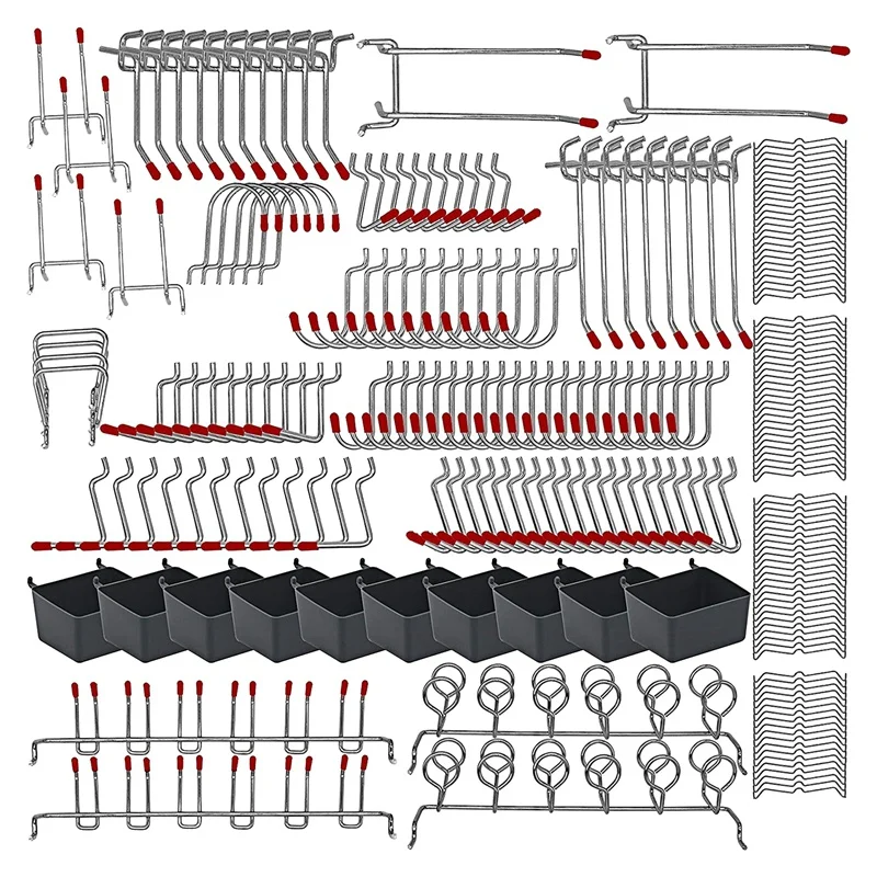 

228 Pcs Pegboard Hooks Assortment with Metal Hooks Sets, Pegboard Bins, Peg Locks for Organizing Storage System Tools