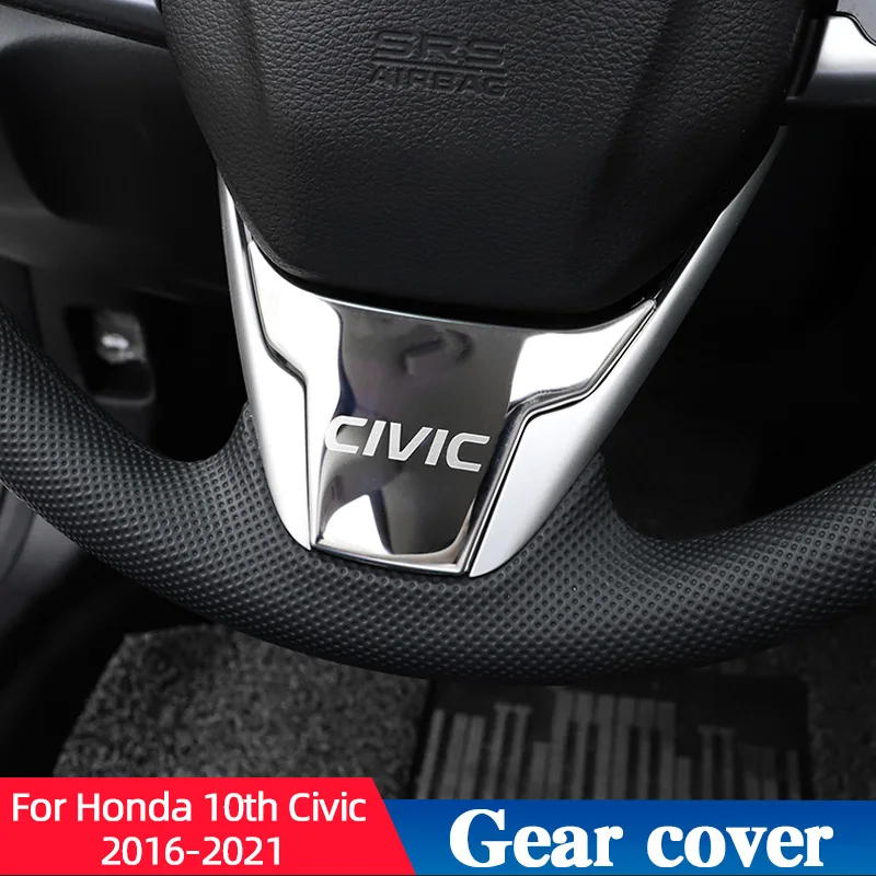 

For Honda 10th Civic 2016-2021 Stainless Steel Steering Wheel Protect Decorate 1PCS Sapphire Blue Black Titanium Silver