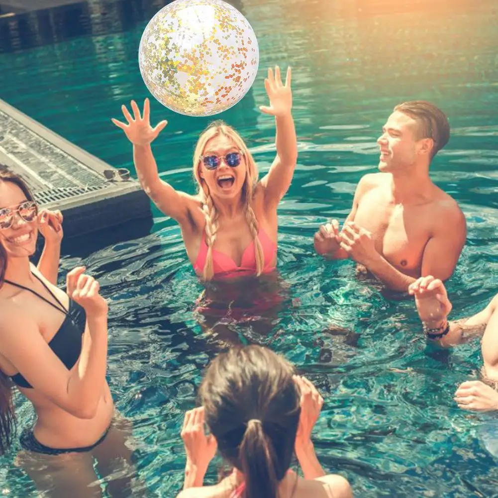 

2PCS Sequin Beach Ball Inflatable Glitter Jumbo Pool Ball Toys Eco-friendly PVC For Playing Sparkling Balls With Family