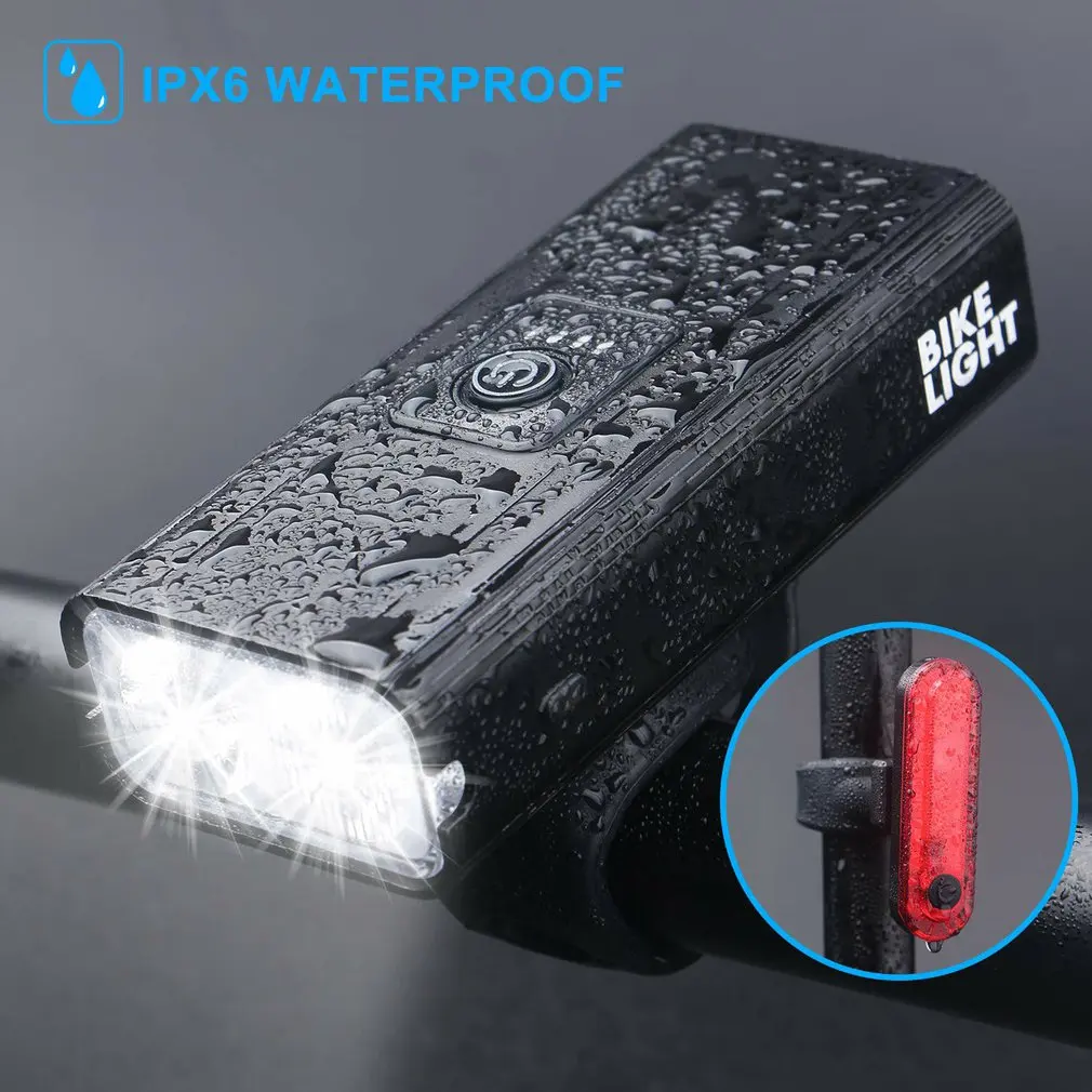 Светильник комплект велосипедных фар с зарядкой от USB влагозащита IPX6 передняя