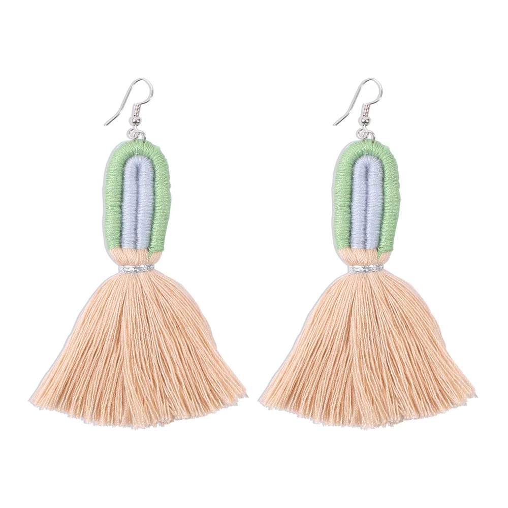 

JL 2021 Bohemia Long Tassel Earrings Summer Cotton Earrings For Women