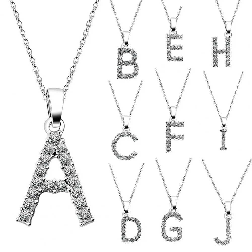 

26 English Letter Pendant Women Necklace Trendy Electroplating Alloy Cubic Zirconia Adjustable Choker Necklace Jewelry Accessory