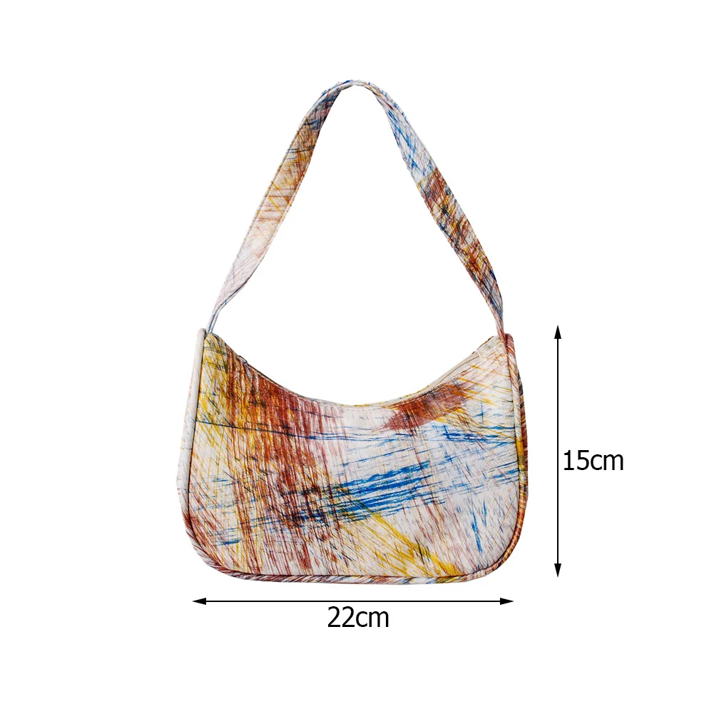

Casual Women Printing PU Leather Shoulder Underarm Hobos Bag Vintage Ladies Zipper Small Purse Casual All-matchTop-handle Bags
