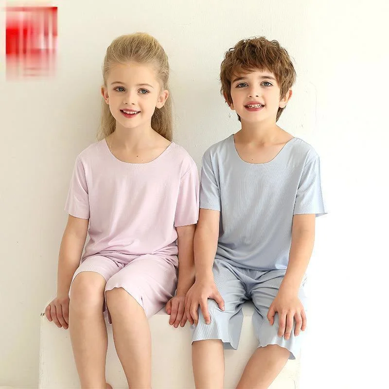 

Boys and Girls Summer Air-conditioned Clothing Children's Short-sleeved Suit Summer T-shirt Cropped Trousers Baby Home Service