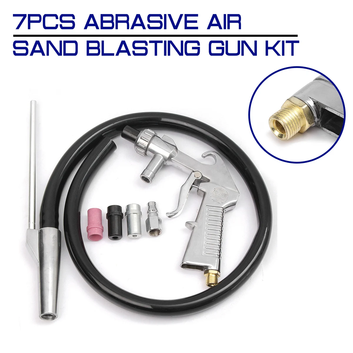 

7Pcs Abrasive Air Sand Blasting Gun Kit Airbrush Industrial Sandblaster 1 Steel Nozzle 1 Ceramic Nozzle 1 Sand Suction Pipe