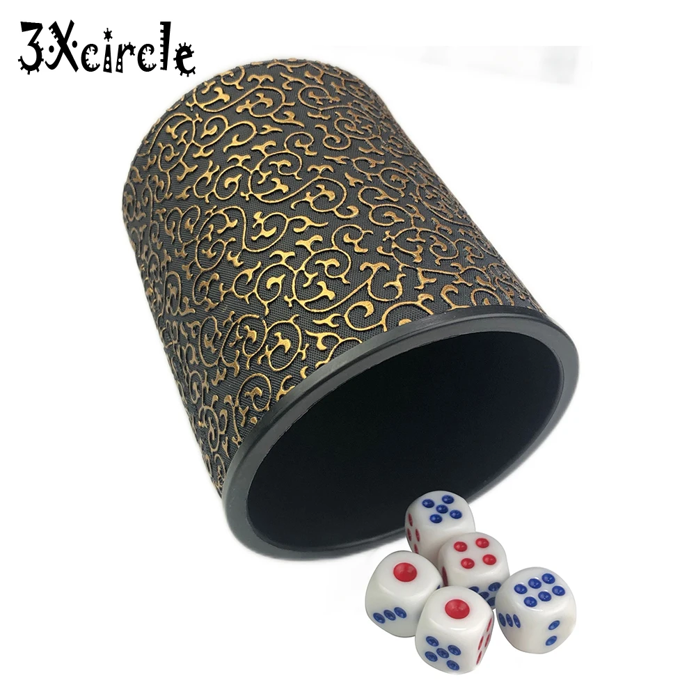 Набор чашек для костей из искусственной кожи с 6 кубиками в горошек стиле ретро