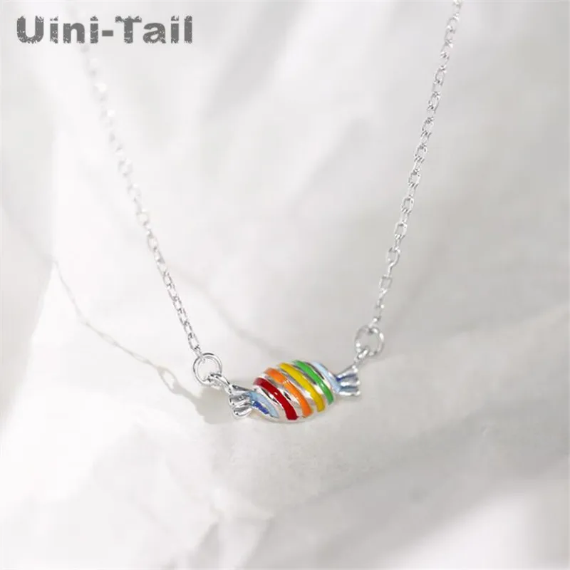 Uini-Tail популярное новое ожерелье из стерлингового серебра 925 пробы милая Радужная
