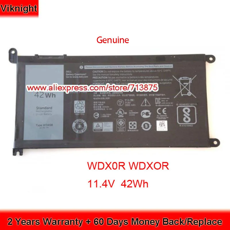 

New Genuine New 11.4V 42Wh WDXOR Battery WDX0R T2JX4 for Dell Inspiron 13 5378 7368 13 5368 15 5567 5538 5568 7560 14 7000 7472