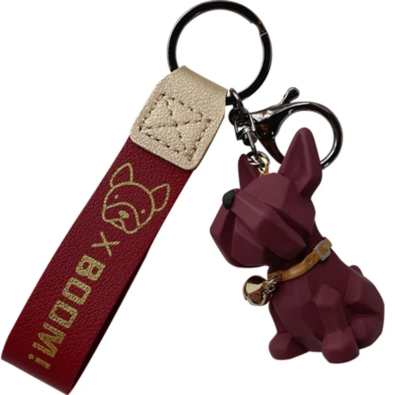 

geometric Boho Punk Bulldog Keychain Silicone Dog Key Chains Women Bag Charm Trinket Men Car Key Ring Leather Pendant Key Ring
