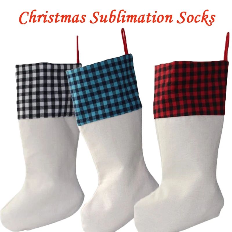 

Сделай Сам, Рождество, искусственная сублимация, белые заготовки, клетчатые носки, дерево, подвеска для вечевечерние, яркая сумка, Счастливо...