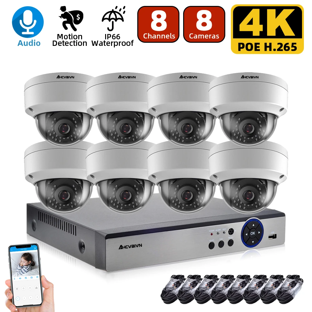 

4K NVR Kit 8CH POE CCTV Camera Security System Kit 8MP Outdoor Dome Video Surveillance Set IP Explosion proof Camera System Set