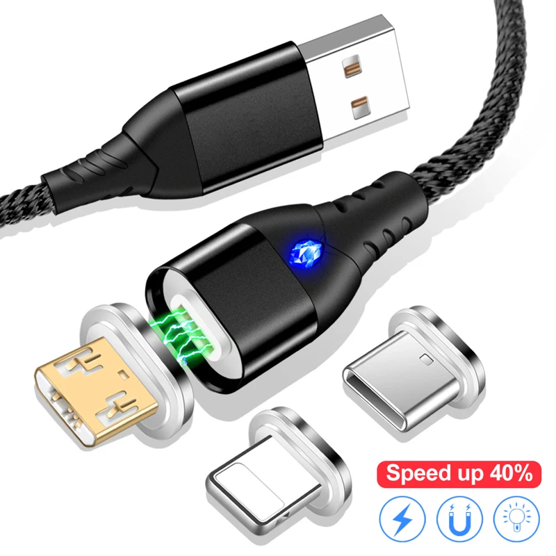 Магнитный зарядный кабель Micro USB Type C для iPhone 11 Samsung S9 Xiaomi Huawei мобильный телефон