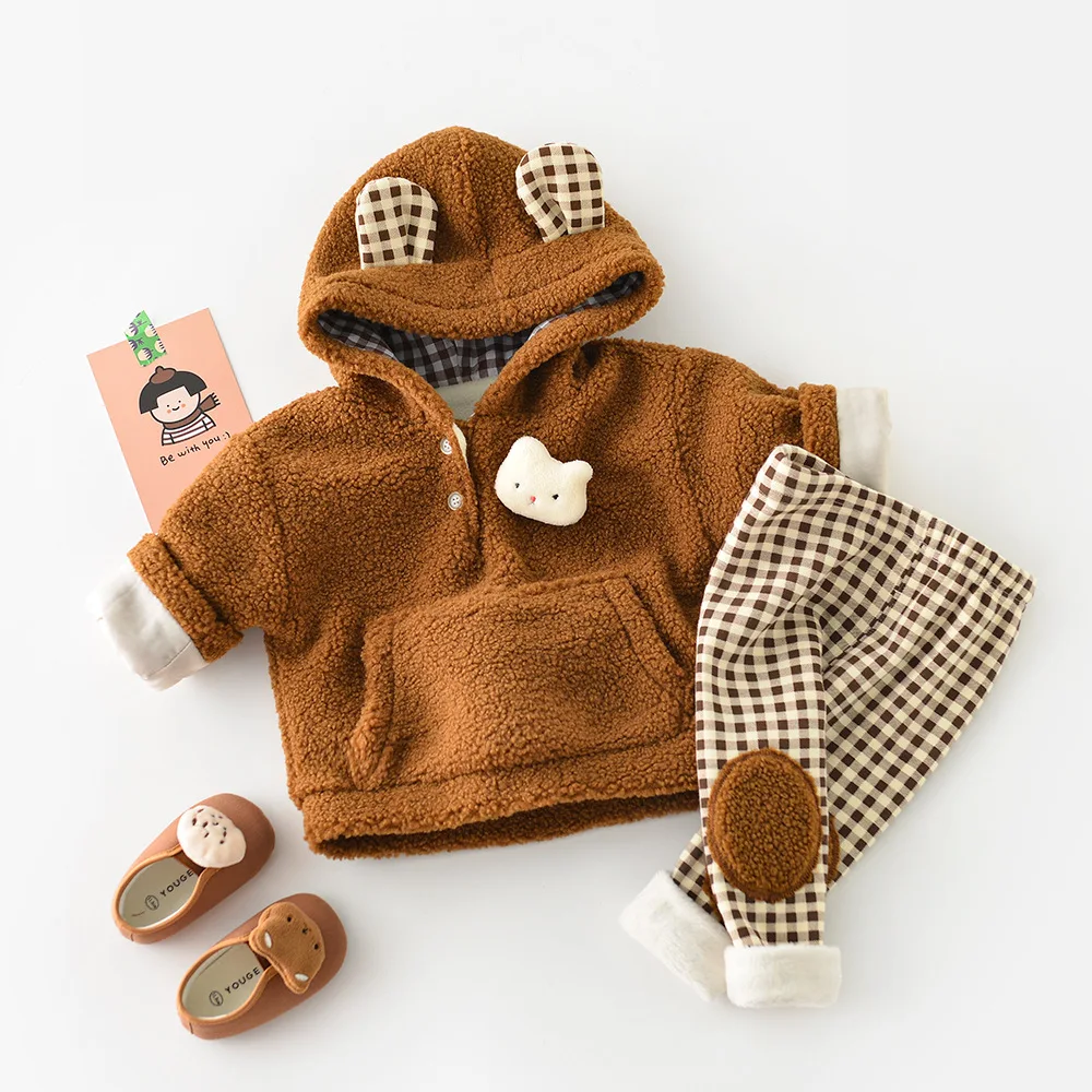 MILANCEL-Conjunto de ropa para beb&eacute;, pantalones de dibujos animados para ni&ntilde;a, Hoddie y Palid, 2 piezas, forro de piel-2