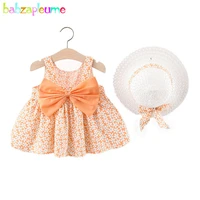2piece summer outfits baby girl clothes flowers cute bow sleeveless beach toddler princess dresssunhat newborn dresses bc2012 1