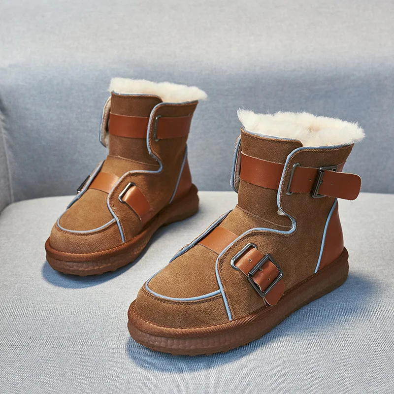 

2021 Women's Snow Boots Plus Velvet Keep Warm Cotton Shoes Ladies Students Non-slip Motorcycle Shoes Cow Suede Winter Snow Shoes