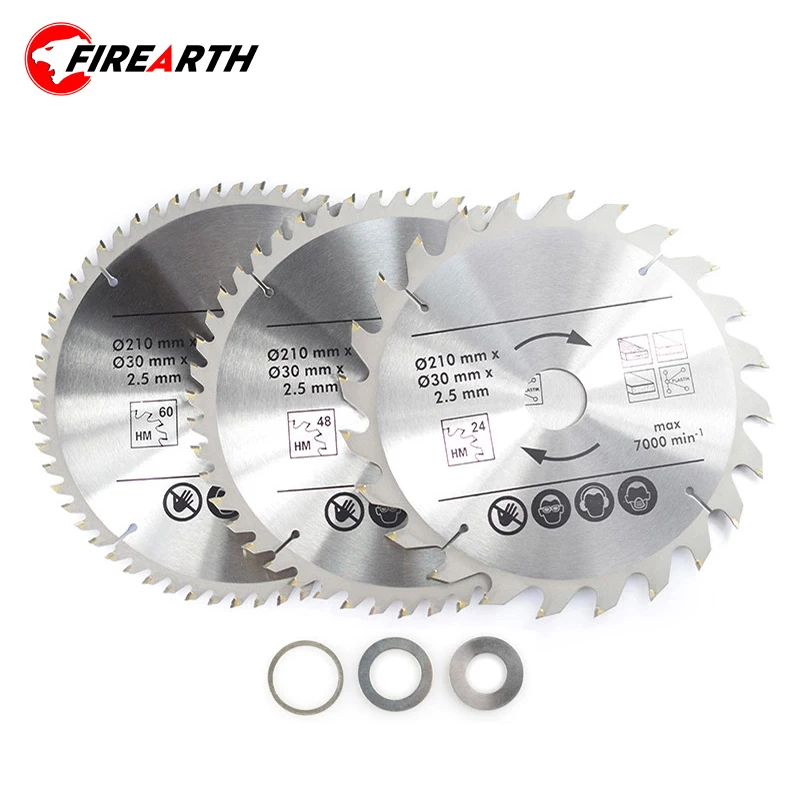

3pcs Circular Saw Blade 210x2.5x30mm TCT Wood Cutting Disc 24T 48T 60T Carbide Saw Blades For Wood Cutting