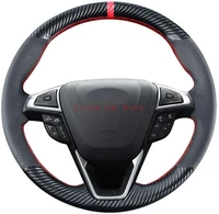 diy stitching carbon fiber steering wheel cover for ford fusion 2013 2020 edge 4dr 2015 2020 leather interior accessories