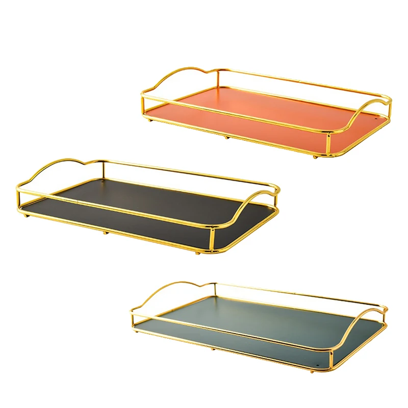 

Light Luxury Iron Storage Tray Home Living Room Jewelry Storage Tray Creative Handle Tea Set Storage Tray