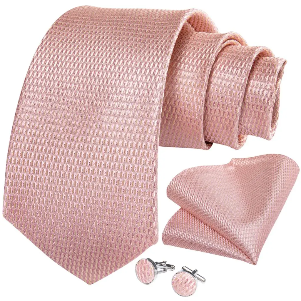 DiBanGu модный персиковый розовый мужской подарок зажим для галстука Hanky запонки галстук 150 см длинный галстук для мужчин Свадебный вечерний деловой галстук набор MJ-7195