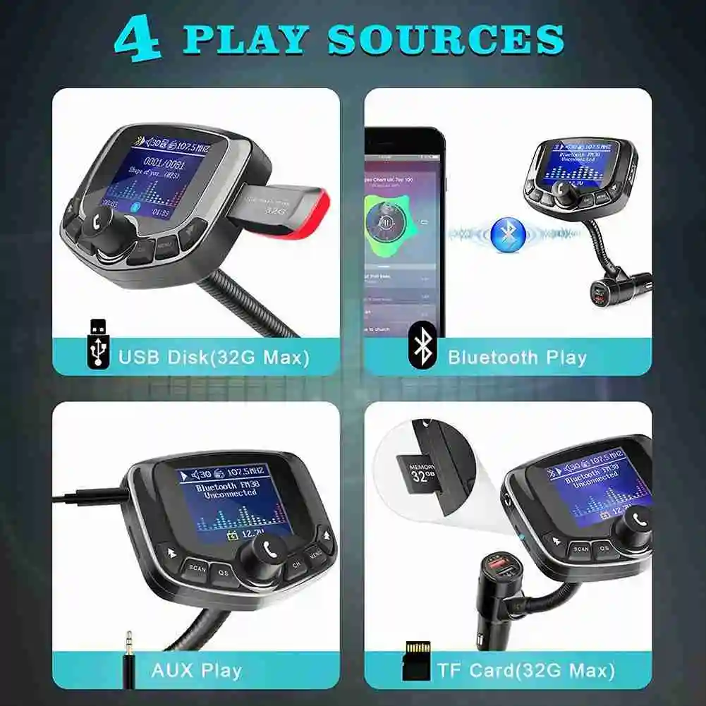 

Wireless Bluetooth FM Transmitter Modulator Hands-free Car Kit 1.8 Inch Color Screen MP3 Player With 5V