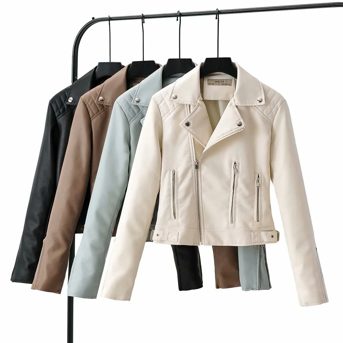 

2021 fashion Autumn new and winter Lapel zipper locomotive style short PU Leather Jacket Women
