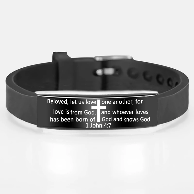 Модный черный силиконовый браслет из нержавеющей стали с гравировкой