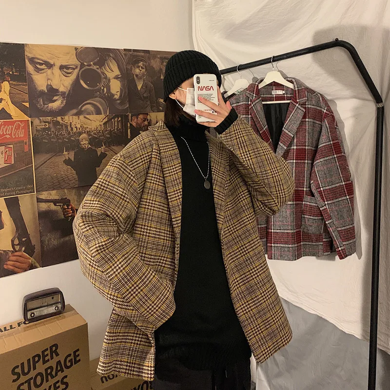 2019 мужские клетчатые куртки с принтом камвольная Шерстяная Смесь воротник