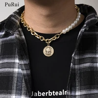purui punk thick chains pearl choker necklace men fashion coincrossheart pendants necklaces for women neck chains jewelry 2021
