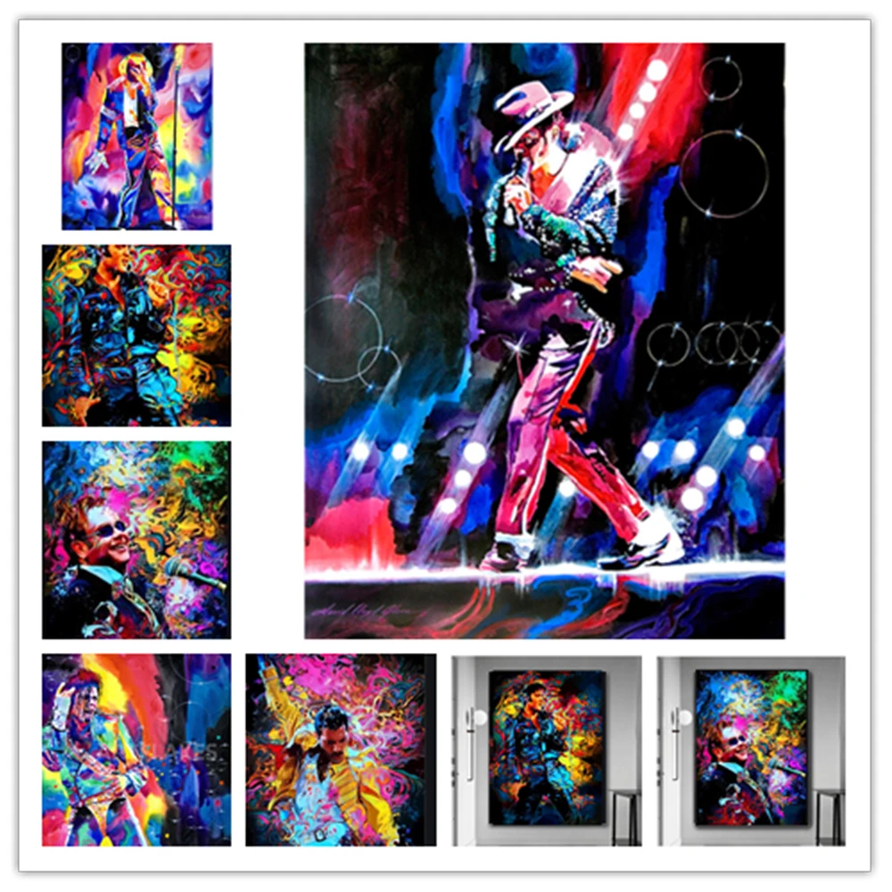 

Алмазная живопись 5D «сделай сам», картина с изображением рок, звезд, граффити, мозаика из страз, вышивка крестиком 3D, набор для рисования