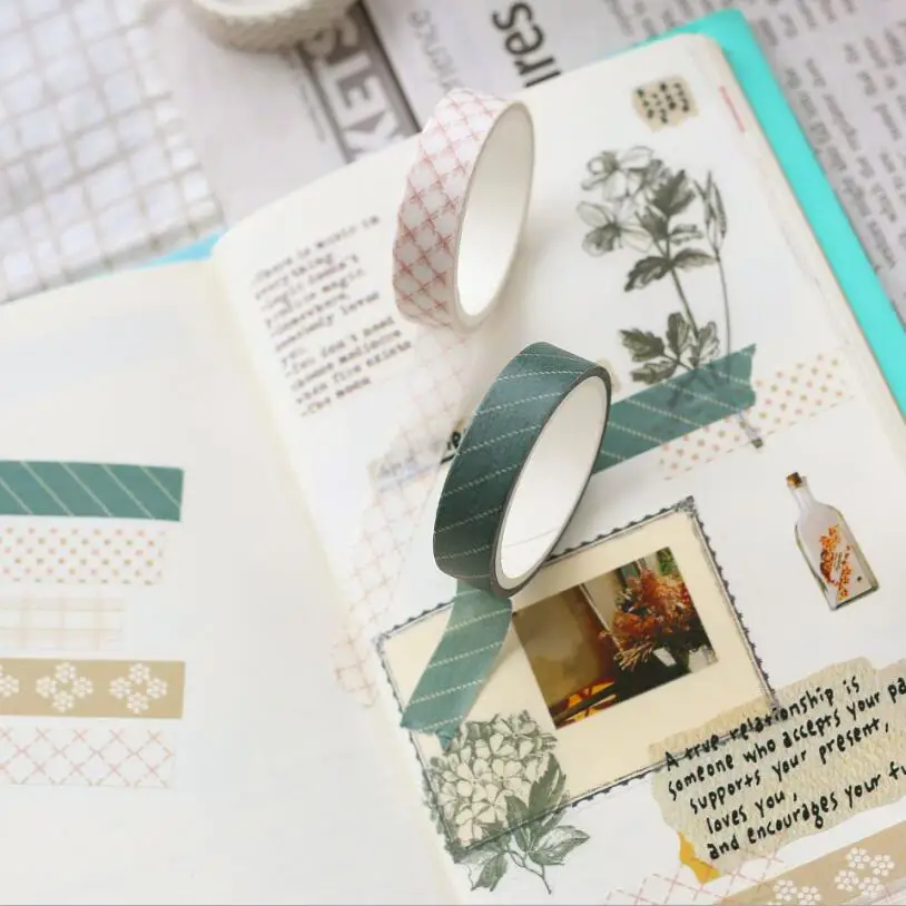 5 pcs/pack Striped/Grid/Flowers Basic Solid Color paper Washi Tape Adhesive DIY Scrapbooking Sticker Label Masking | Канцтовары для