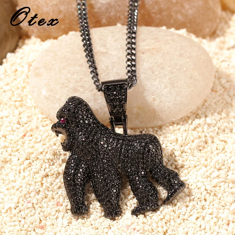 Bling Горилла Циркон кубический кулон ожерелья верёвка из нержавеющей стали цепь