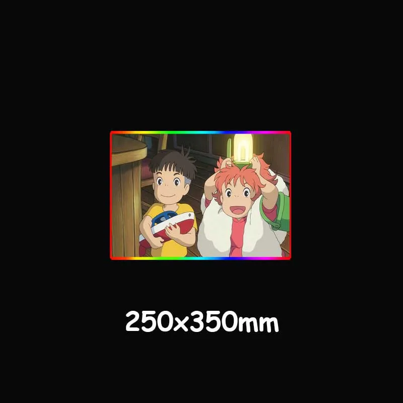 

XGZ Large RGB Luminous Mouse Pad Black Lock Edge Anime Ponyo on The Cliff HD Custom Office Computer Desk Mat Rubber Non-slip Xxl