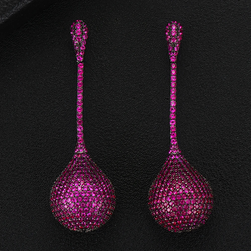Hot Pink GODKI, персонализированные,, подвески, диско-шар, Корея, длинные серьги для женщин, свадебные, Дубай, серебро, кубический циркон, вечерние ювелирные изделия - Окраска металла: Hot Pink