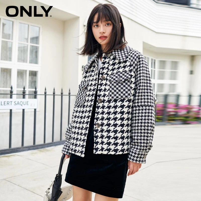 

ONLY autumn new fashion trend cuff striped short loose woolen coat women | 12034T009
