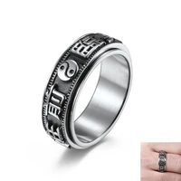 8mm retrotaoist nine character mantra rotating ring for men chinese style stainless steel tai chi yin yang balance band jewelry