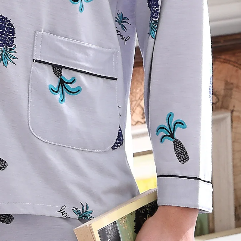 Пижамный комплект Мужской Хлопковый рубашка для отдыха и сна штаны дома