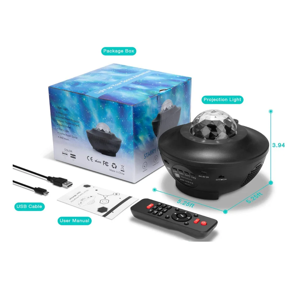 

Romantic Colorful Starry Sky Ocean Projector Night Light Remote Control Ocean Wave Projection Lamp Bluetooth-compatible Music