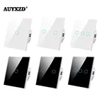 AUYXZD ЕС AC110-250V закаленное белого и черного цвета с украшением в виде кристаллов Стекло сенсорный выключатель Мощность Led Панель настенный светильник Настенные переключатели 123 банды выключатель