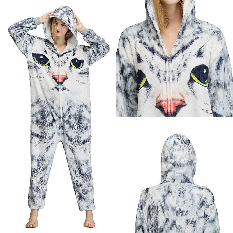 пижама кигуруми для взрослых Комбинезон в виде животного Косплей Костюм 3D кошка