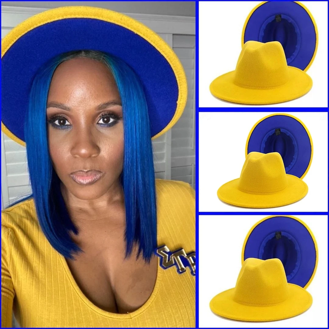 

Модная Высококачественная двухцветная фетровая шляпа для женщин 2021 Новая цветная шерстяная фетровая Панама Джаз фетровая Осенняя шляпа с ...