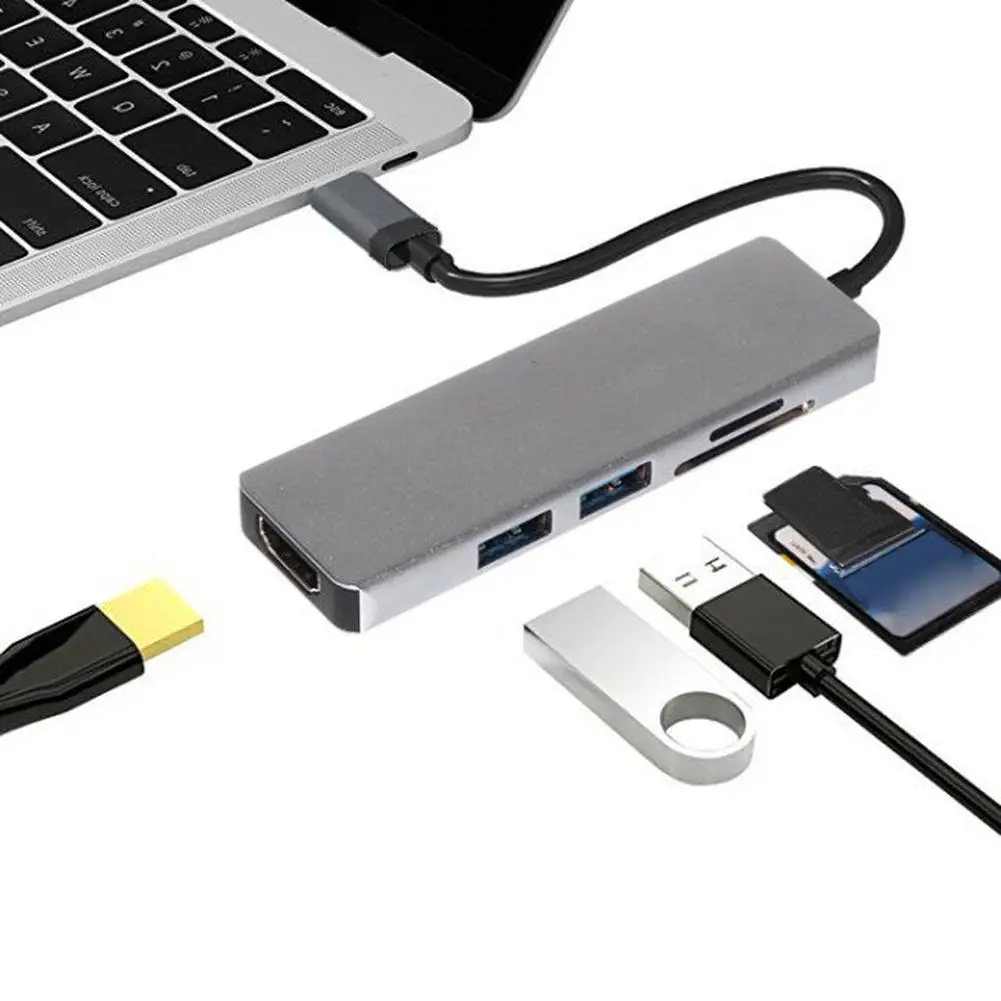 

USB-концентратор 5 в 1, USB Type C на HDMI, адаптер Type-C, док-станция, видеоконвертер 4K для HDMI, USB, TF-карты памяти