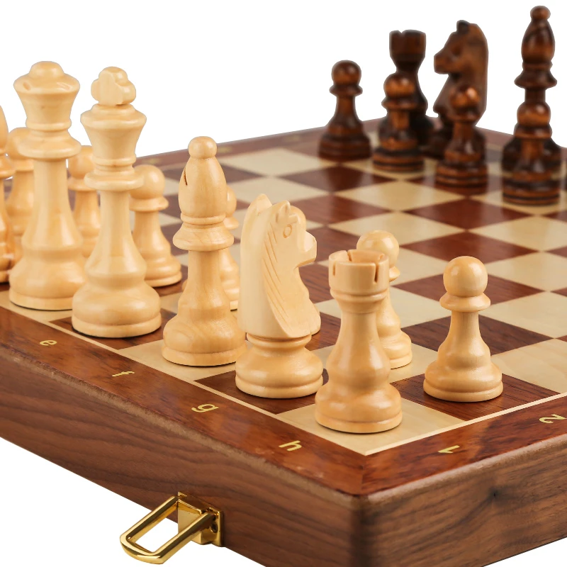 

Pterocarpus Chess Set Top Grade Wooden Folding Traditional Classic Handwork Solid Pieces Chessboard Children Gift Board Game