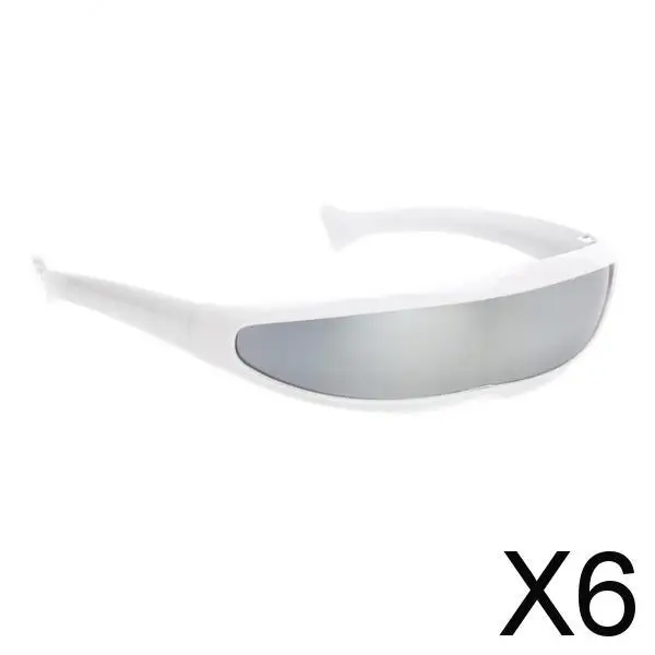 

6xFuturistic Narrow Lens Visor Eyewear Sunglasses White Frame Silver Mirrored