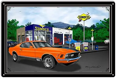 

Mustang Car Orange Garage Art Metal Sign by Rudy Edwards 20x30